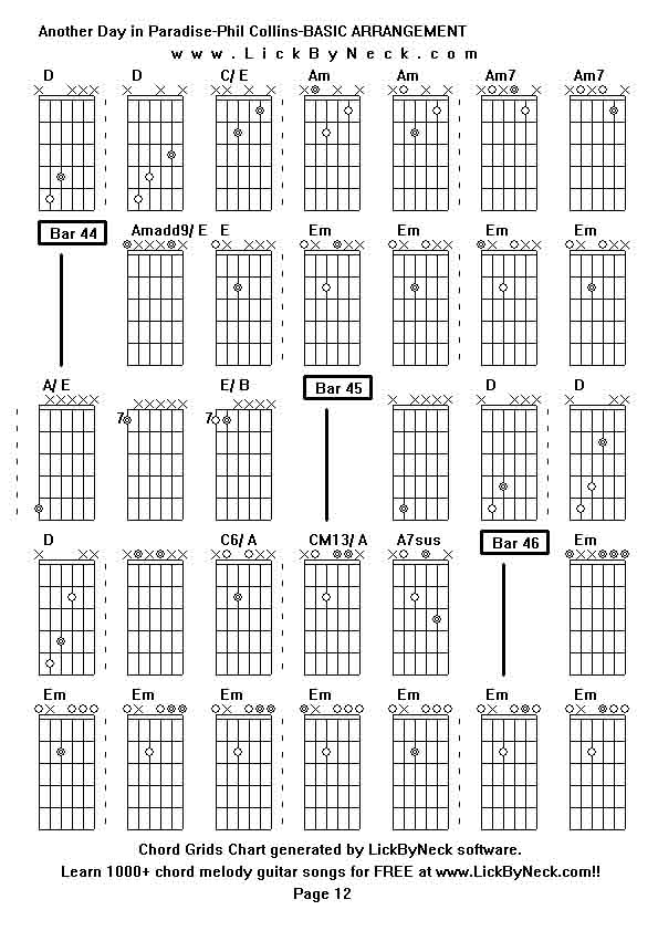 Chord Grids Chart of chord melody fingerstyle guitar song-Another Day in Paradise-Phil Collins-BASIC ARRANGEMENT,generated by LickByNeck software.